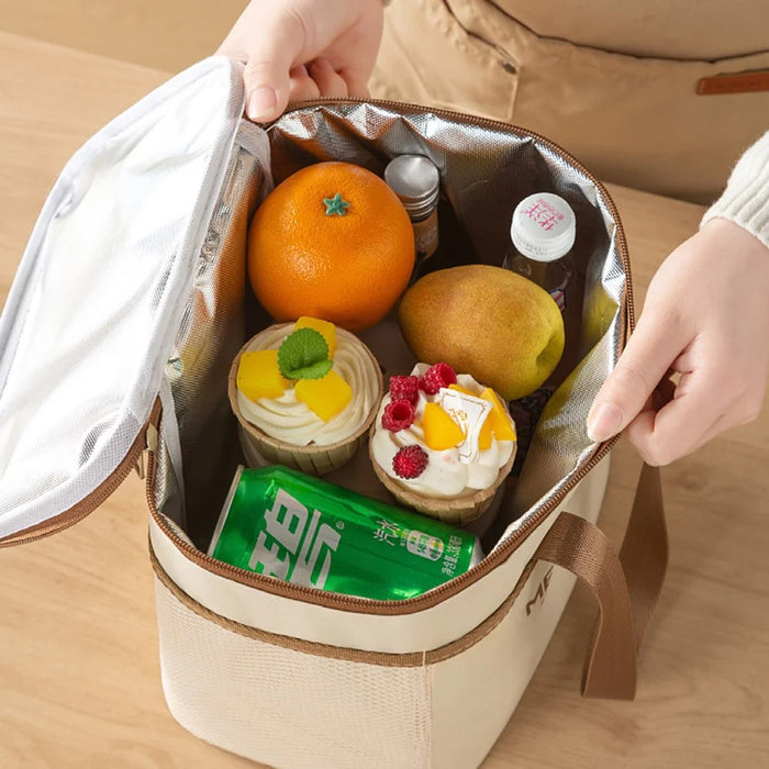24.5 x 17 x 15cm Insulated Lunch Bag Aluminum Foil Thickened Tote Waterproof Bento Box Carrier for Work / School - Beige - 2