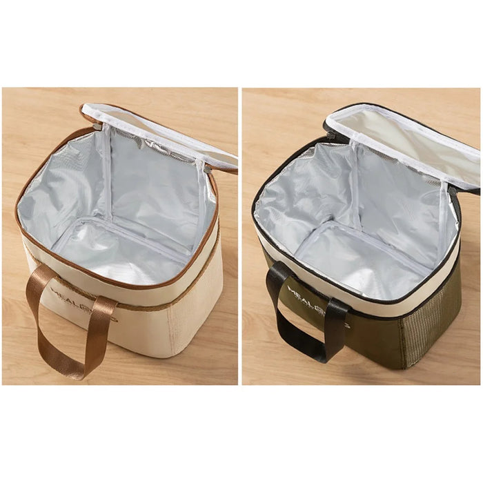 24.5 x 17 x 15cm Insulated Lunch Bag Aluminum Foil Thickened Tote Waterproof Bento Box Carrier for Work / School - Beige - 6