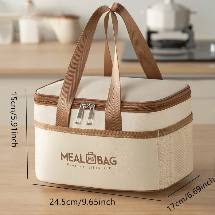 24.5 x 17 x 15cm Insulated Lunch Bag Aluminum Foil Thickened Tote Waterproof Bento Box Carrier for Work / School - Beige - 7