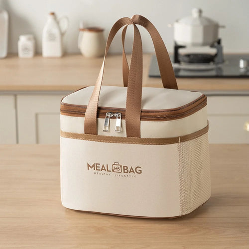 24.5 x 17 x 18.5cm Insulated Lunch Bag Aluminum Foil Thickened Tote Waterproof Bento Box Carrier for Work / School - Beige - 1