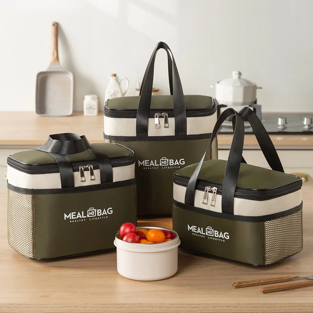 24.5 x 17 x 18.5cm Insulated Lunch Bag Aluminum Foil Thickened Tote Waterproof Bento Box Carrier for Work / School - Beige - 5