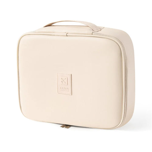 PU Leather Square Cosmetic Bag Travel Toiletry Organizer Large Capacity Makeup Case Portable Storage Pouch - Beige - 1
