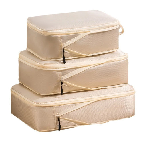 3Pcs Storage Bags Set Travel Compression Packing Cubes Clothes Shoes Organizer Portable Luggage Bags - Beige - 1