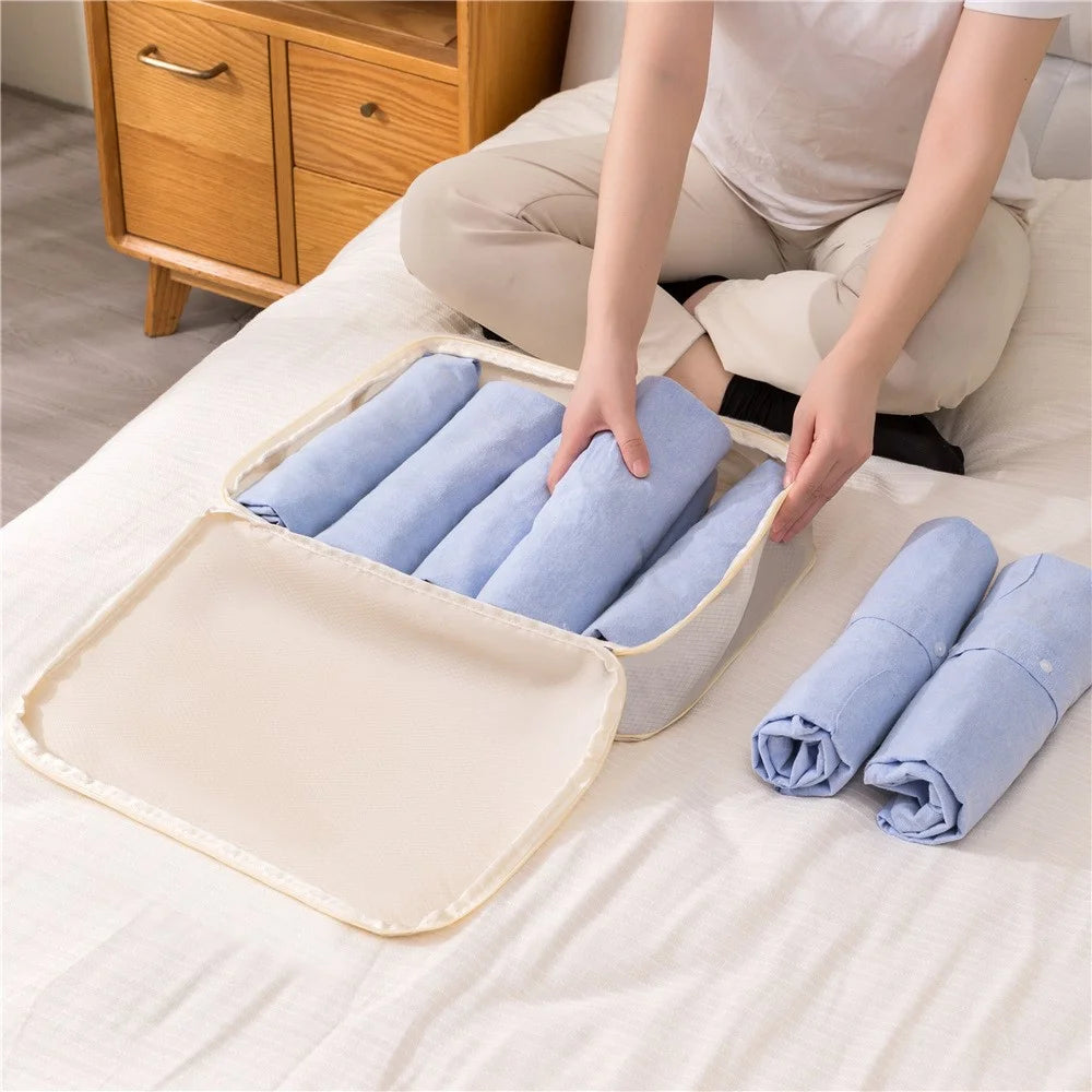 3Pcs Storage Bags Set Travel Compression Packing Cubes Clothes Shoes Organizer Portable Luggage Bags - Beige - 4