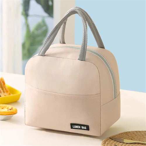 Insulated Lunch Bag Tote Thermal Food Container Carrier Waterproof Oxford Fabric for Work / School / Outdoor - Beige - 1