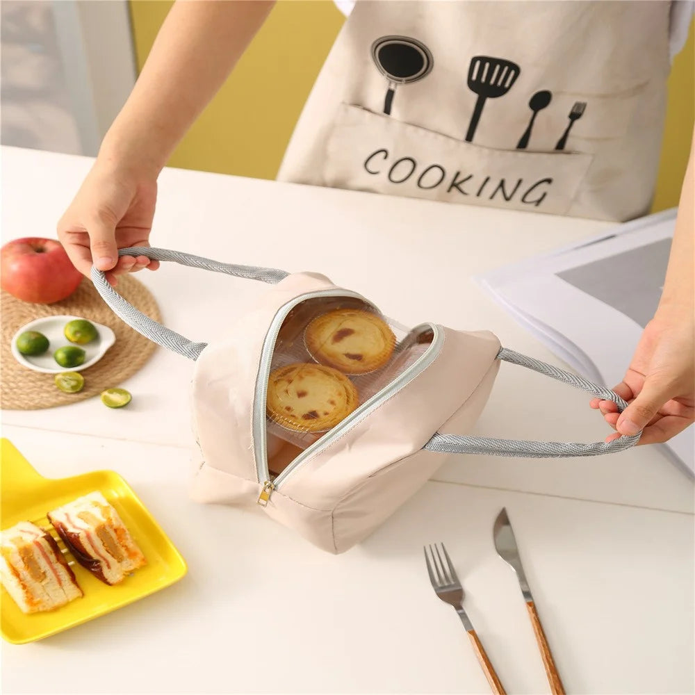 Insulated Lunch Bag Tote Thermal Food Container Carrier Waterproof Oxford Fabric for Work / School / Outdoor - Beige - 2