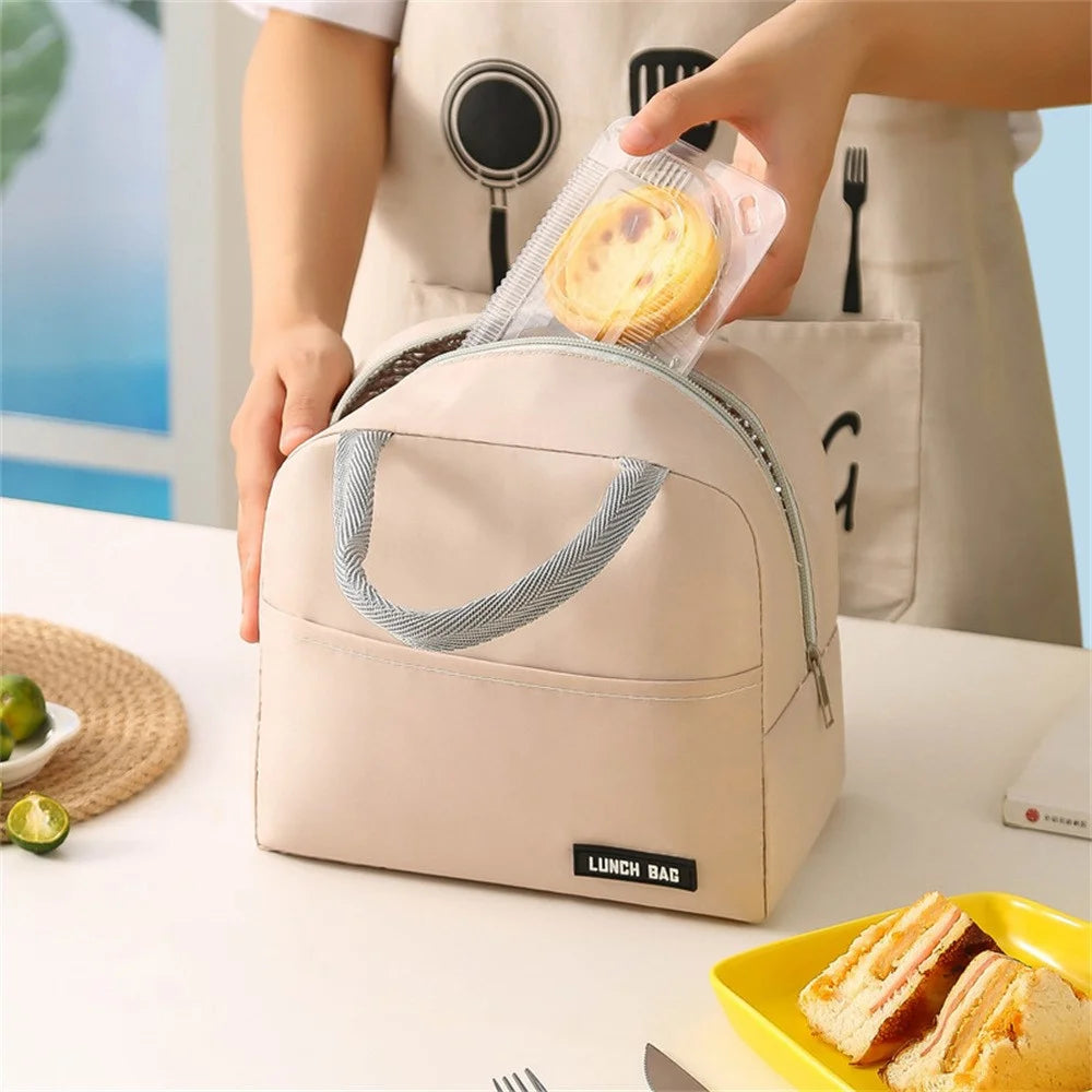 Insulated Lunch Bag Tote Thermal Food Container Carrier Waterproof Oxford Fabric for Work / School / Outdoor - Beige - 3