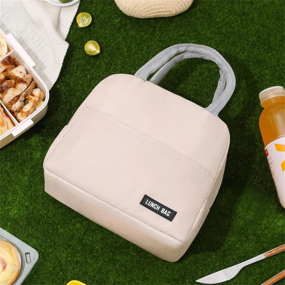 Insulated Lunch Bag Tote Thermal Food Container Carrier Waterproof Oxford Fabric for Work / School / Outdoor - Beige - 4