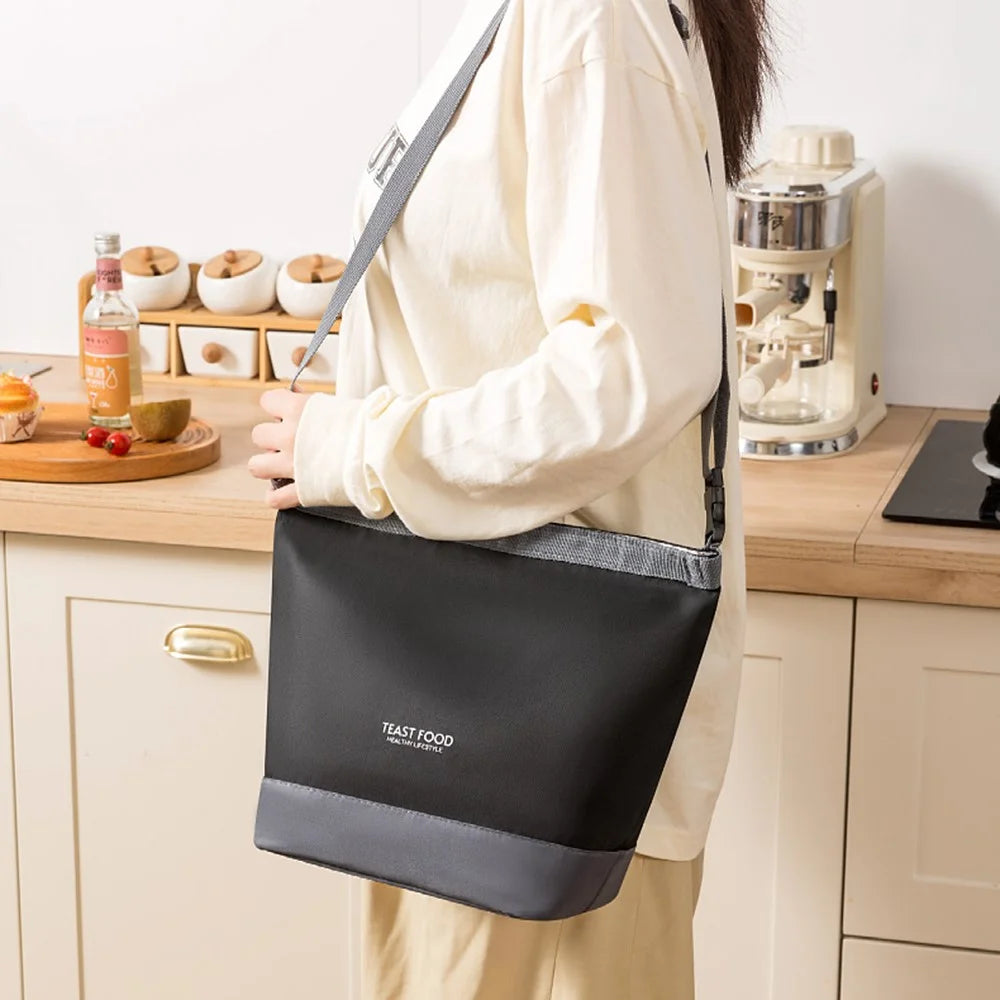Insulated Lunch Bag Crossbody Shoulder Strap Tote for Travel / Outdoor / Picnic Thermal Food Container Carrier - Grey - 4