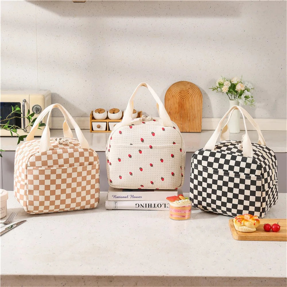 Lunch Bag Portable Insulated Tote Corduroy Cooler Storage Bag with Waterproof Lining for Work  /  Travel  /  Picnic - Strawberry - 5