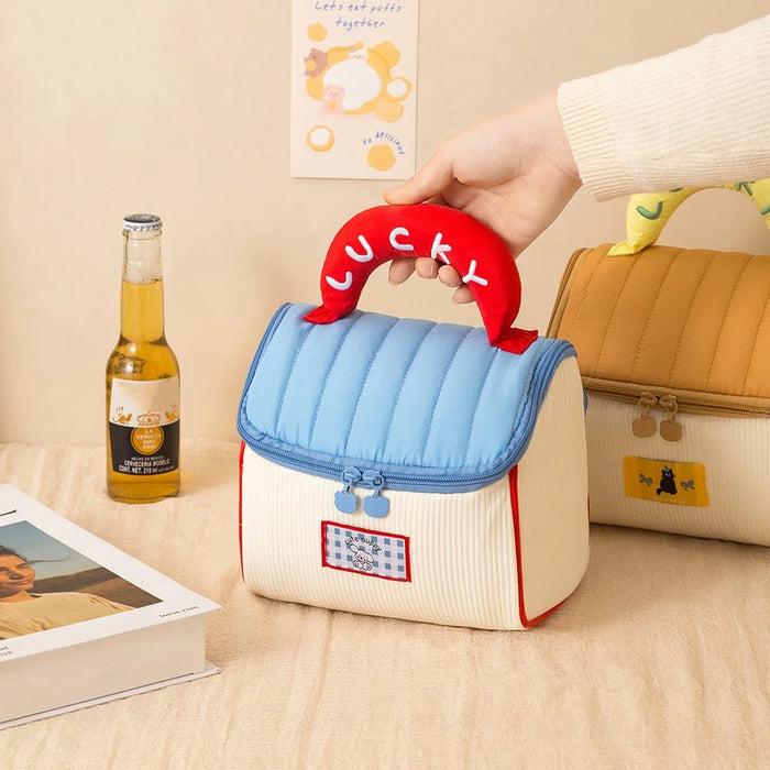 Cute House Shaped Makeup Bag Portable Travel Toiletry Organizer Cosmetic Brush Storage Case for Women - Blue - 3