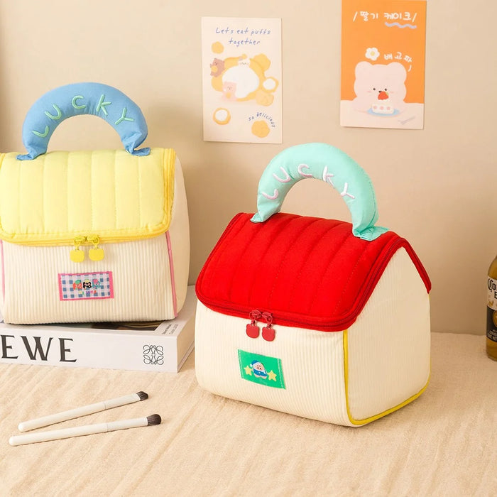 Cute House Shaped Makeup Bag Portable Travel Toiletry Organizer Cosmetic Brush Storage Case for Women - Blue - 5