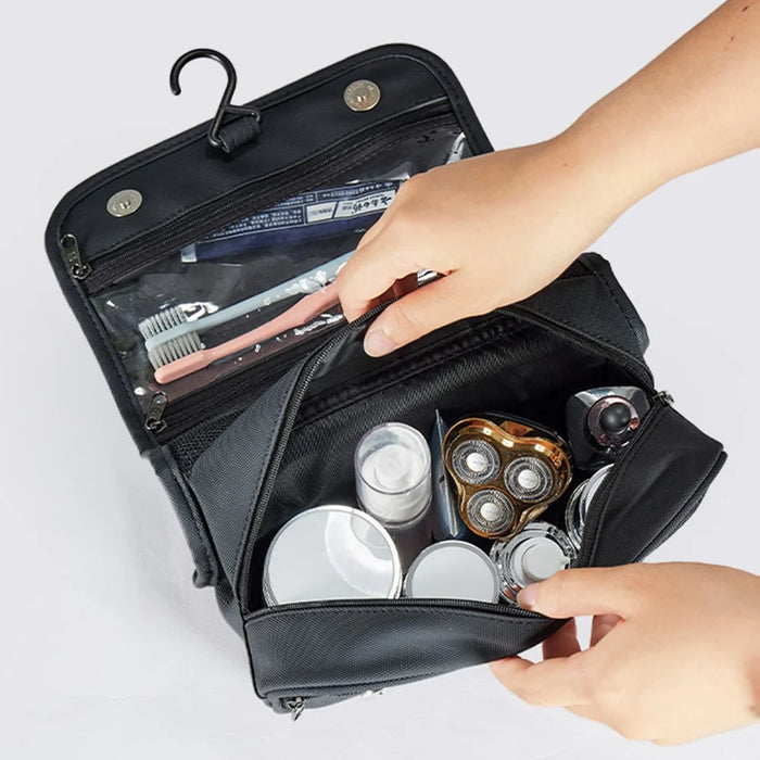 Waterproof Travel Toiletry Bag Portable Wet Dry Separation Foldable Hanging Cosmetic Organizer Bag - Black - 5