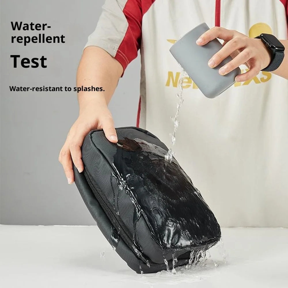 Dry Wet Separation Travel Toiletry Bag Built In Mirror Waterproof Foldable Makeup Bag with Hook - Black - 5