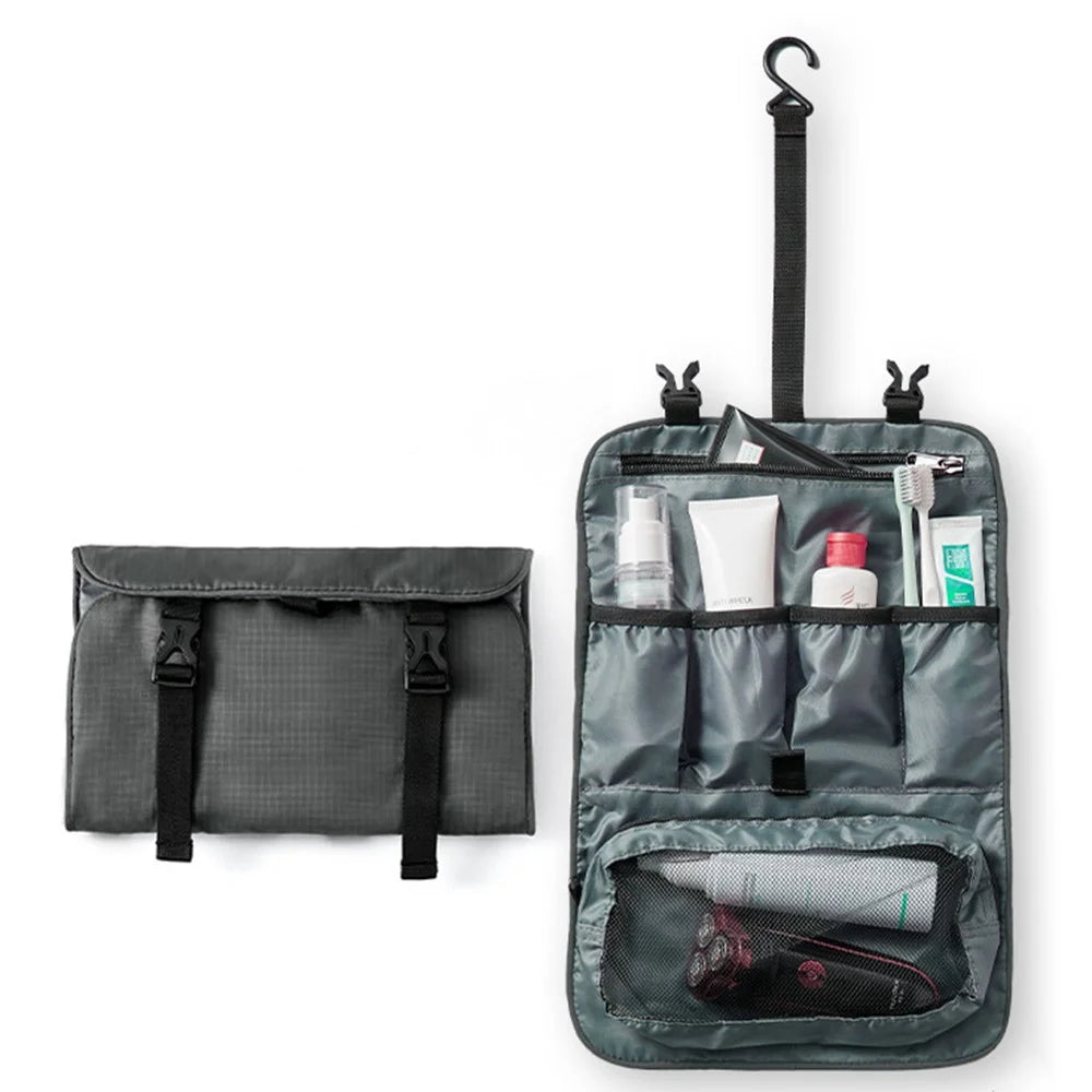 Multiple Pockets Foldable Toiletry Bag Waterproof Hanging Cosmetic Bag for Travel Camping - Dark Grey - 1
