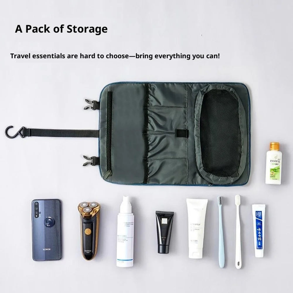 Multiple Pockets Foldable Toiletry Bag Waterproof Hanging Cosmetic Bag for Travel Camping - Dark Grey - 3
