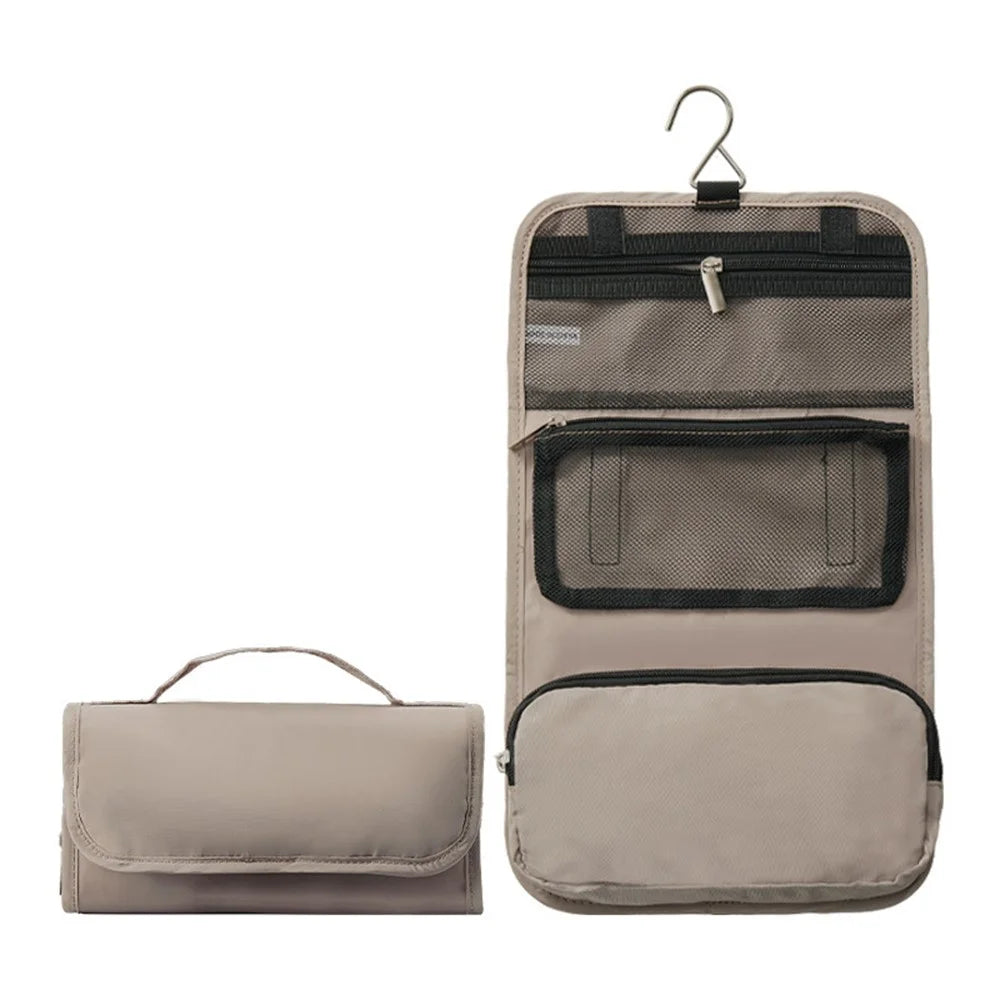 Travel Toiletry Bag with Detachable Inner Pouch Cosmetic Storage Organizer Hanging Wash Bag - Khaki - 1