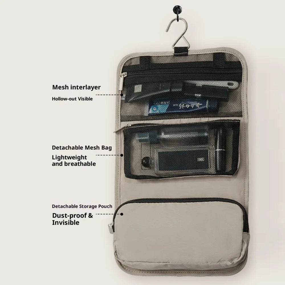 Travel Toiletry Bag with Detachable Inner Pouch Cosmetic Storage Organizer Hanging Wash Bag - Khaki - 3