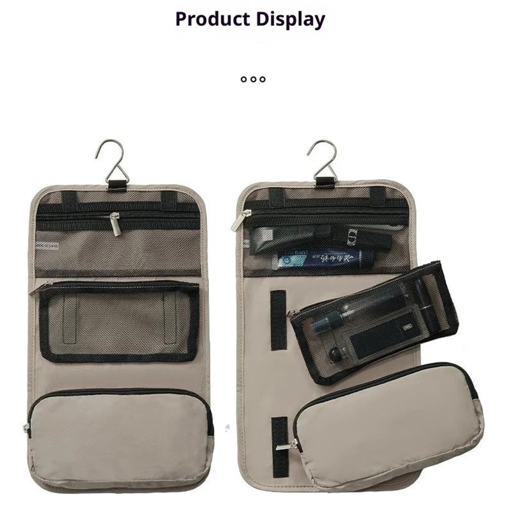 Travel Toiletry Bag with Detachable Inner Pouch Cosmetic Storage Organizer Hanging Wash Bag - Khaki - 7