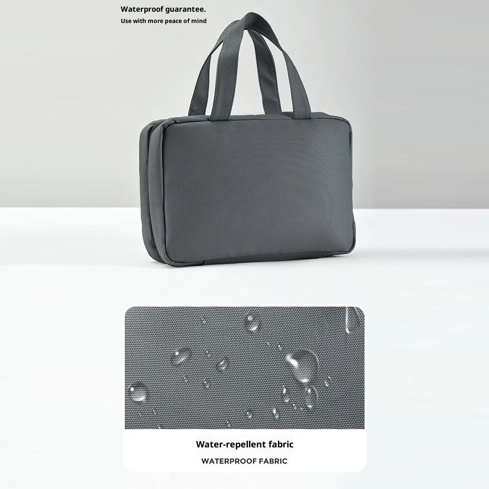 Waterproof Travel Toiletry Bag Built In Mirror Dry Wet Separation Foldable Cosmetic Organizer with Hanging Hook - Grey - 6