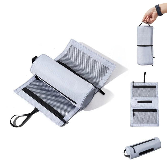 Roll Up Toiletry Bag for Business Trip Vacation Travel Wet Dry Separation Foldable Cosmetic Organizer - Silver - 1