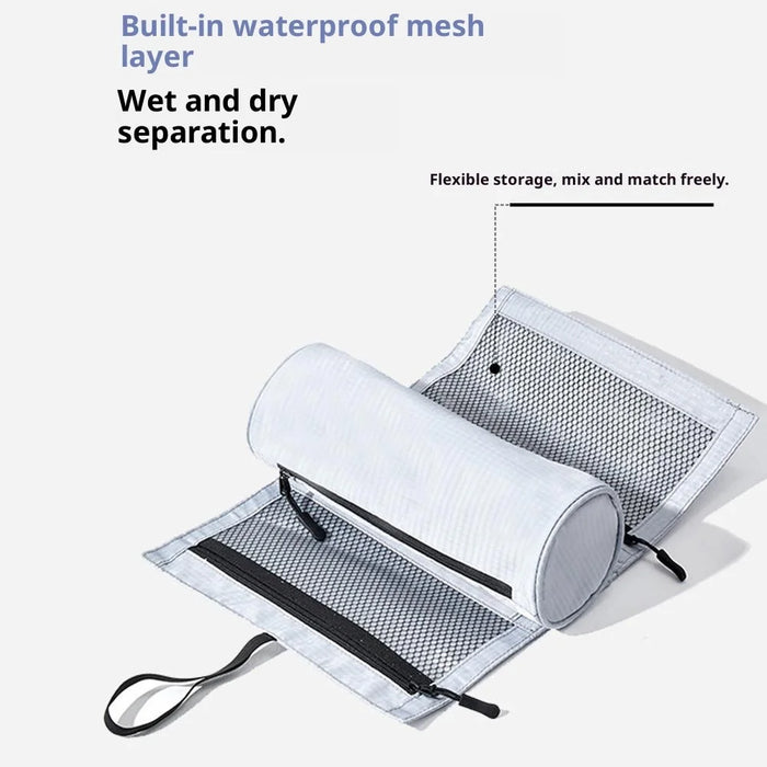 Roll Up Toiletry Bag for Business Trip Vacation Travel Wet Dry Separation Foldable Cosmetic Organizer - Silver - 3