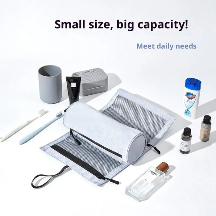 Roll Up Toiletry Bag for Business Trip Vacation Travel Wet Dry Separation Foldable Cosmetic Organizer - Silver - 4