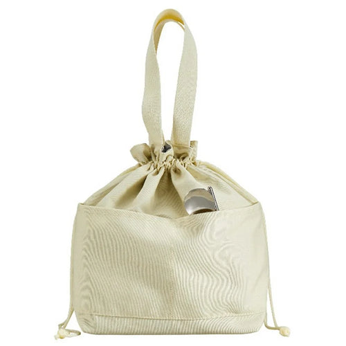 Canvas Lunch Bag Drawstring Insulated Tote for Work Picnic Portable Meal Container Carrier - Beige - 1
