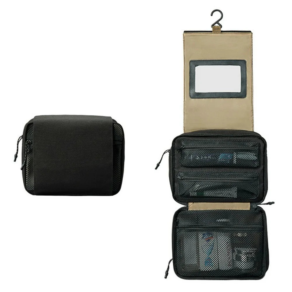 Large Capacity Foldable Toiletry Bag Waterproof Hanging Travel Cosmetic Organizer with Mirror - 1