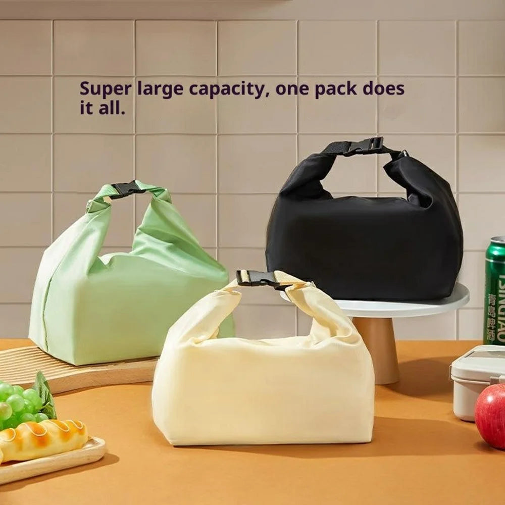 Portable Insulated Lunch Bag for Students  /  Office Workers Waterproof Folding Roll Bento Bag - Light Yellow - 2