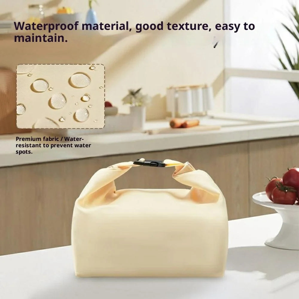 Portable Insulated Lunch Bag for Students  /  Office Workers Waterproof Folding Roll Bento Bag - Light Yellow - 3