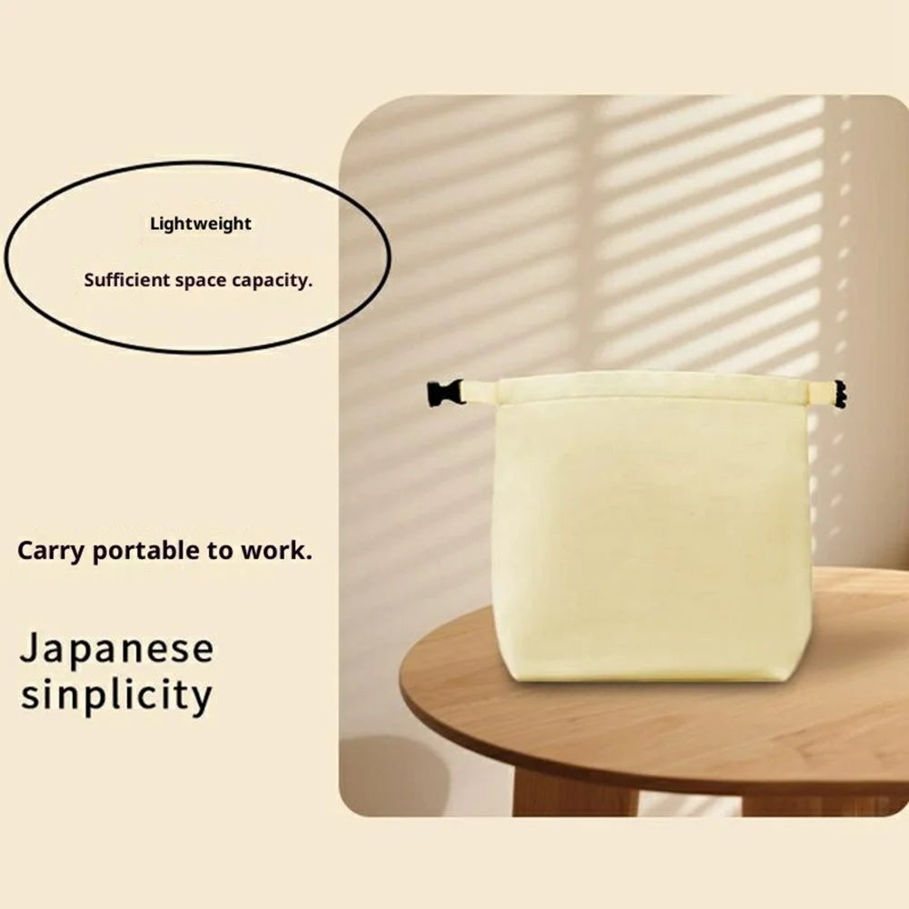 Portable Insulated Lunch Bag for Students  /  Office Workers Waterproof Folding Roll Bento Bag - Light Yellow - 5
