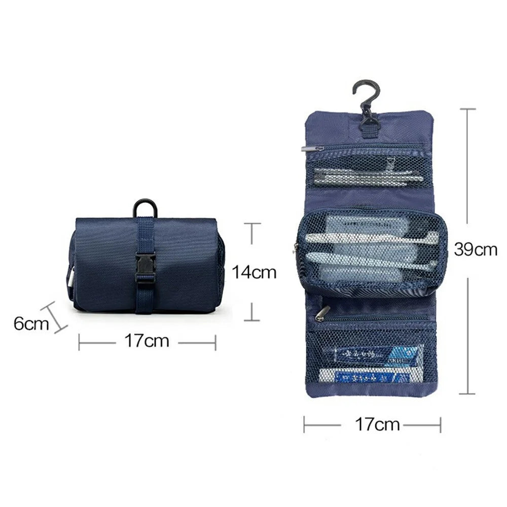 Waterproof Oxford Fabric Travel Toiletry Bag with Detachable Inner Pouch Adjustable Buckle Hanging Cosmetic Organizer - Navy Blue - 5