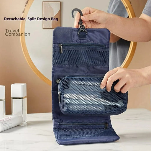 Extra Large Travel Toiletry Bag with Detachable Inner Pouch Adjustable Buckle Waterproof Hanging Cosmetic Organizer - Navy Blue - 2