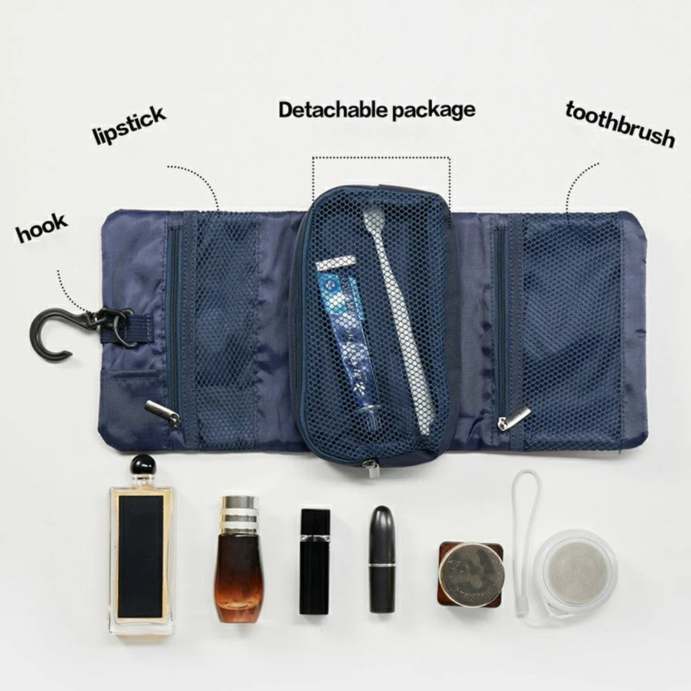 Extra Large Travel Toiletry Bag with Detachable Inner Pouch Adjustable Buckle Waterproof Hanging Cosmetic Organizer - Navy Blue - 3