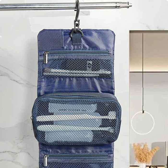 Extra Large Travel Toiletry Bag with Detachable Inner Pouch Adjustable Buckle Waterproof Hanging Cosmetic Organizer - Navy Blue - 4