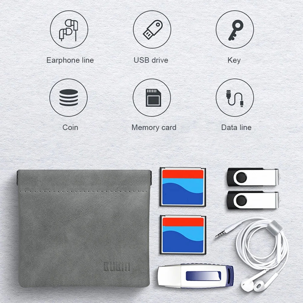 BUBM TKB Waterproof PU Leather Pouch U Disk Data Cable Earphones Storage Bag, Size S - Dark Grey - 4