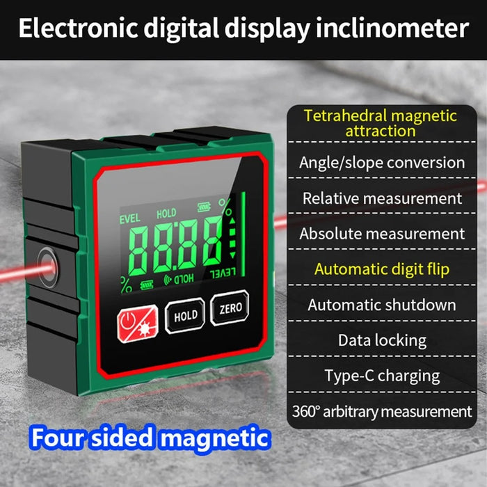 Dual Laser Digital Inclinometer Electronic Angle Finder with 4-Sided Magnetic Base, High-Precision Digital Level - 6