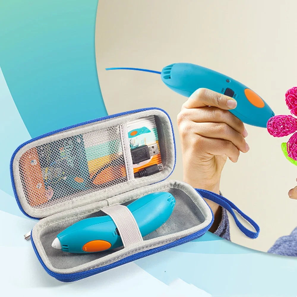 For 3Doodler Start+ Essentials 2024 2023 3D Kids Printing Pen Carrying Case Protective Portable Storage Bag - Blue + Gray - 3