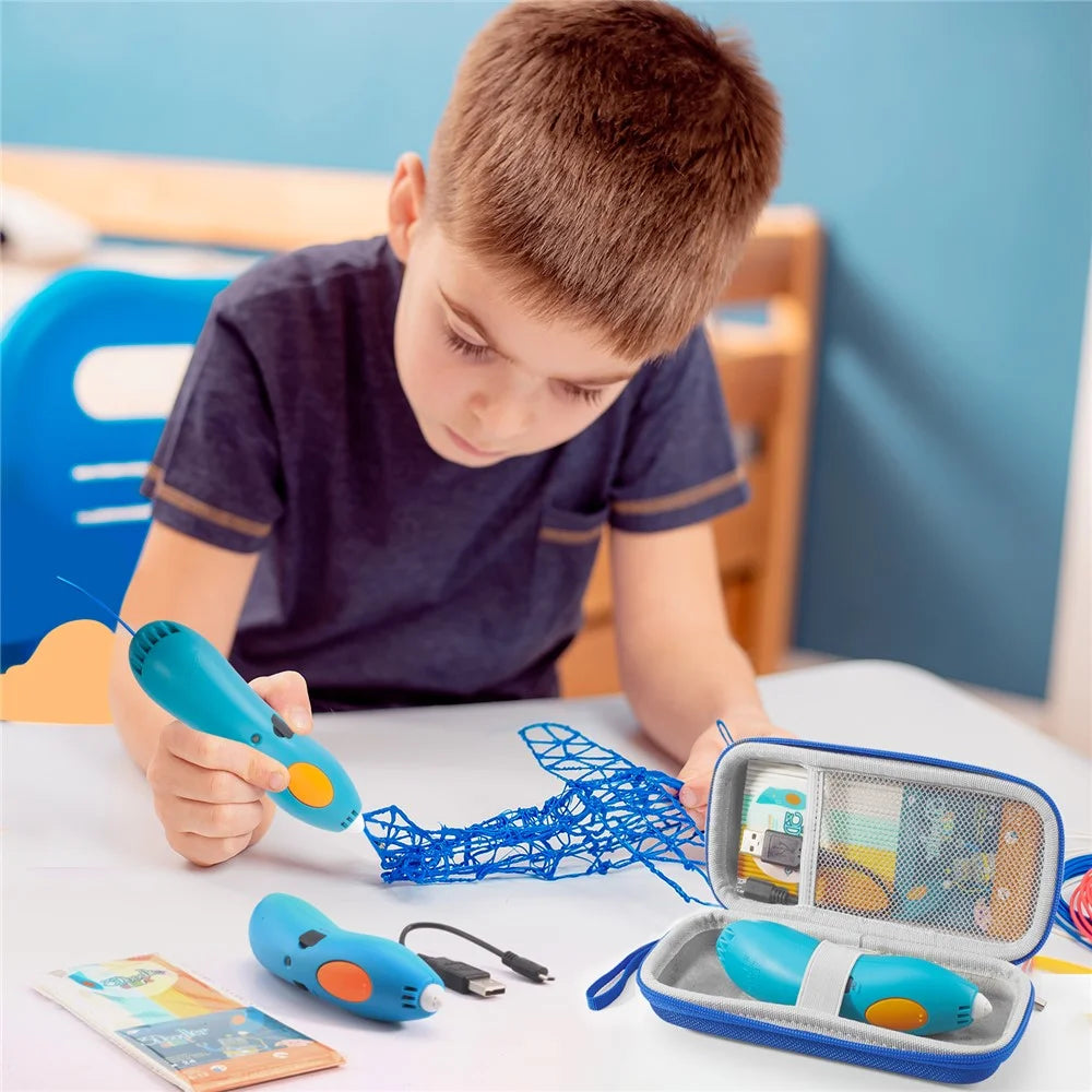 For 3Doodler Start+ Essentials 2024 2023 3D Kids Printing Pen Carrying Case Protective Portable Storage Bag - Blue + Gray - 7