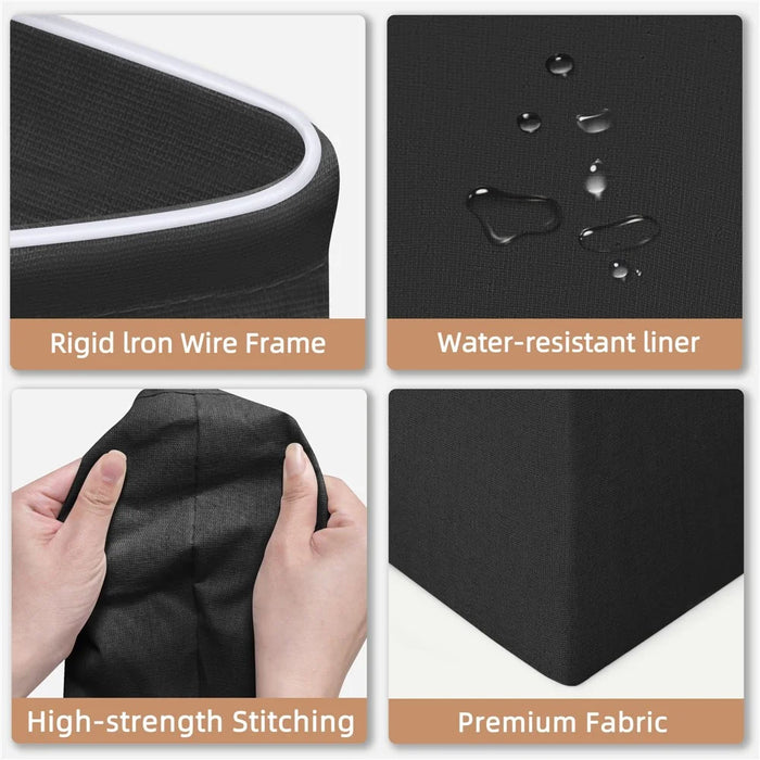 Large 40×30×60cm Large Capacity Foldable Laundry Basket Fabric Storage Hamper with Wooden Handle - Black - 5