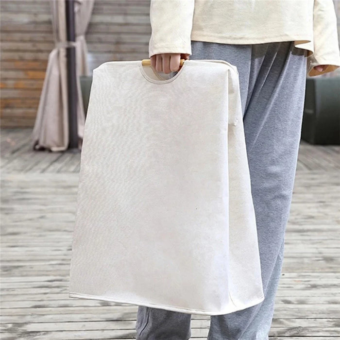 30×30×40cm Foldable Wooden Handle Laundry Hamper Large Capacity Fabric Storage Basket - Vertical Stripes - 6