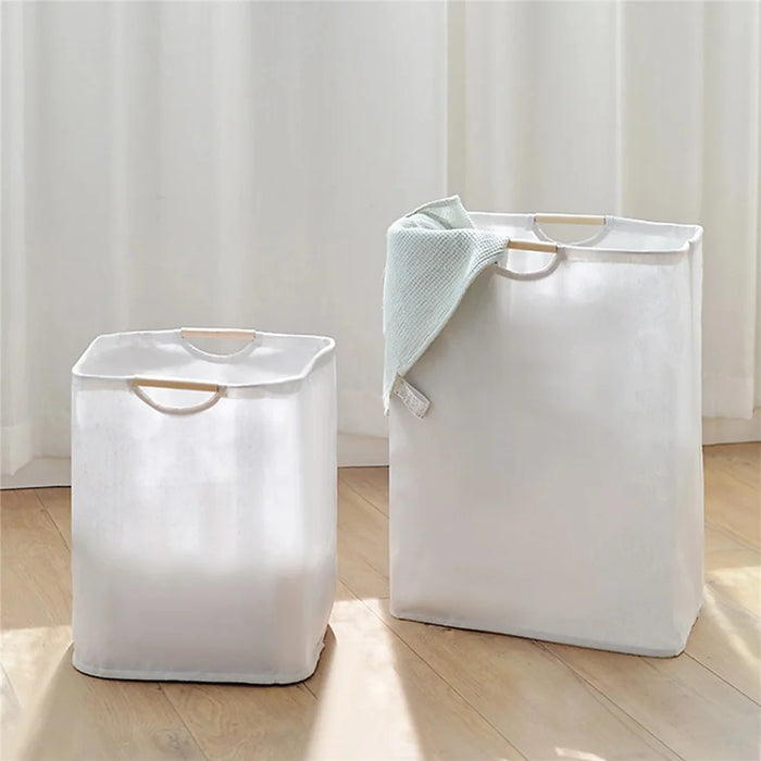 40×30×40cm Foldable Wooden Handle Laundry Hamper Large Capacity Fabric Storage Basket - Vertical Stripes - 7