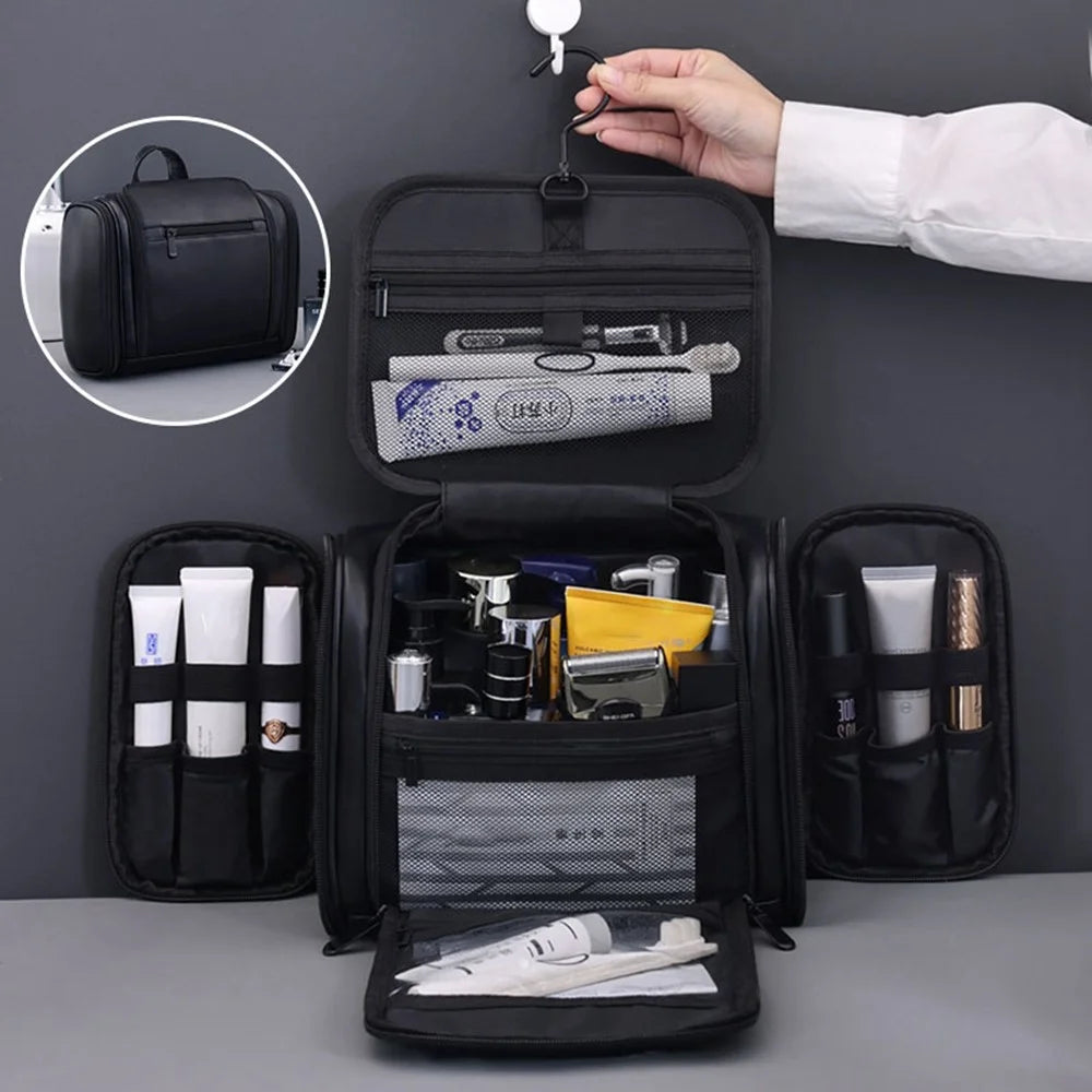 4043 4-Compartment Cosmetic Bag Waterproof Travel Toiletry Bag Large Capacity Makeup Organizer with Hook - Black - 1