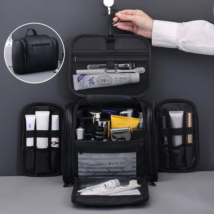4043 4-Compartment Cosmetic Bag Waterproof Travel Toiletry Bag Large Capacity Makeup Organizer with Hook - Black - 1