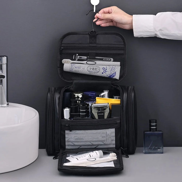 4043 4-Compartment Cosmetic Bag Waterproof Travel Toiletry Bag Large Capacity Makeup Organizer with Hook - Black - 4