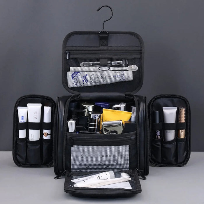 4043 4-Compartment Cosmetic Bag Waterproof Travel Toiletry Bag Large Capacity Makeup Organizer with Hook - Black - 5