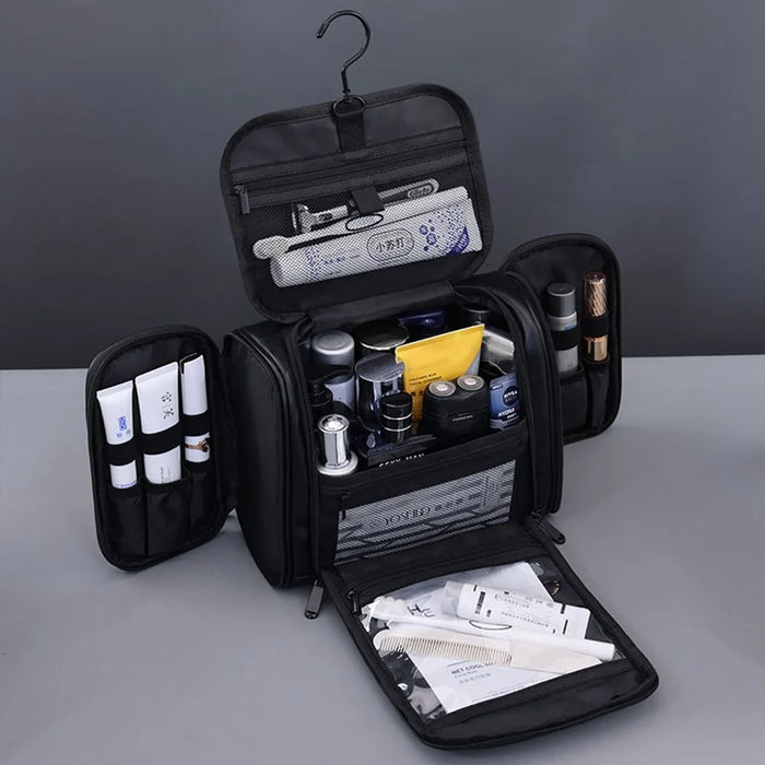 4043 4-Compartment Cosmetic Bag Waterproof Travel Toiletry Bag Large Capacity Makeup Organizer with Hook - Black - 7
