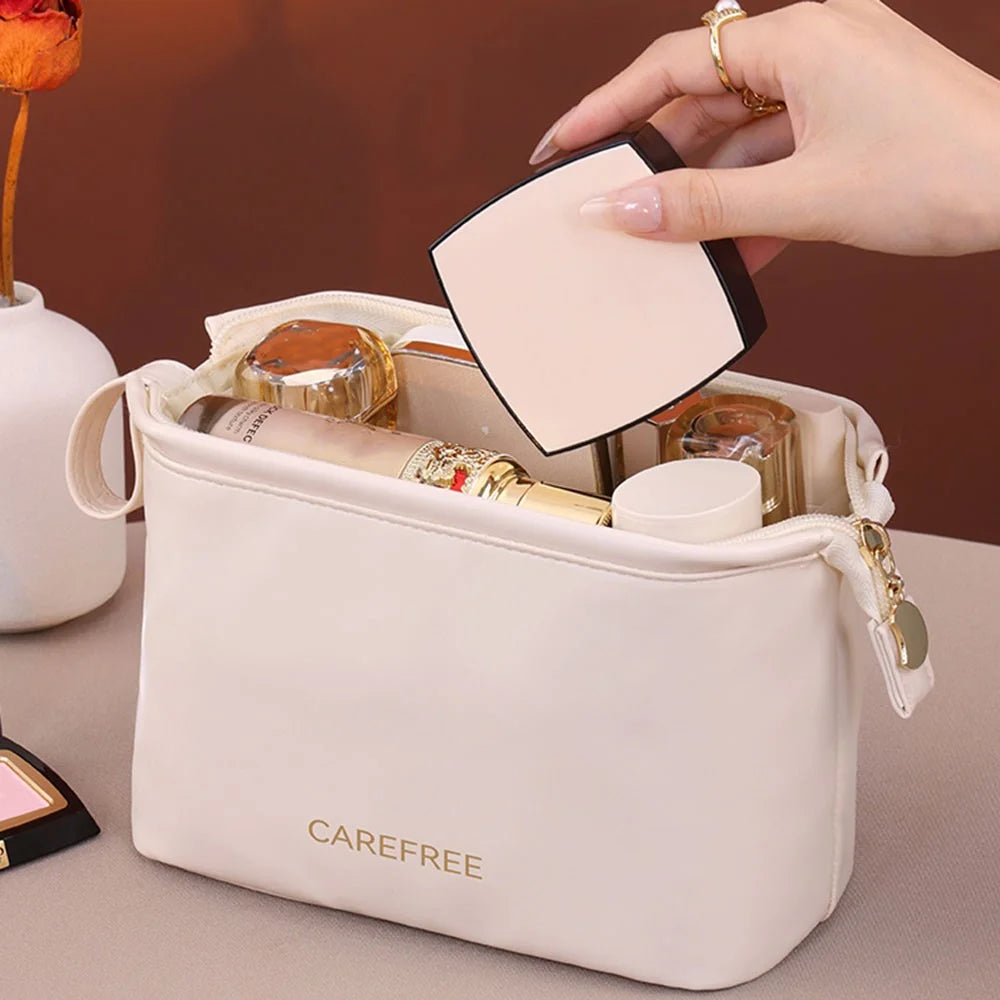 8100 Small Makeup Bag Portable Travel Skincare Storage Pouch Compact Cosmetic Organizer for Toiletries Mini Beauty Products - White - 3