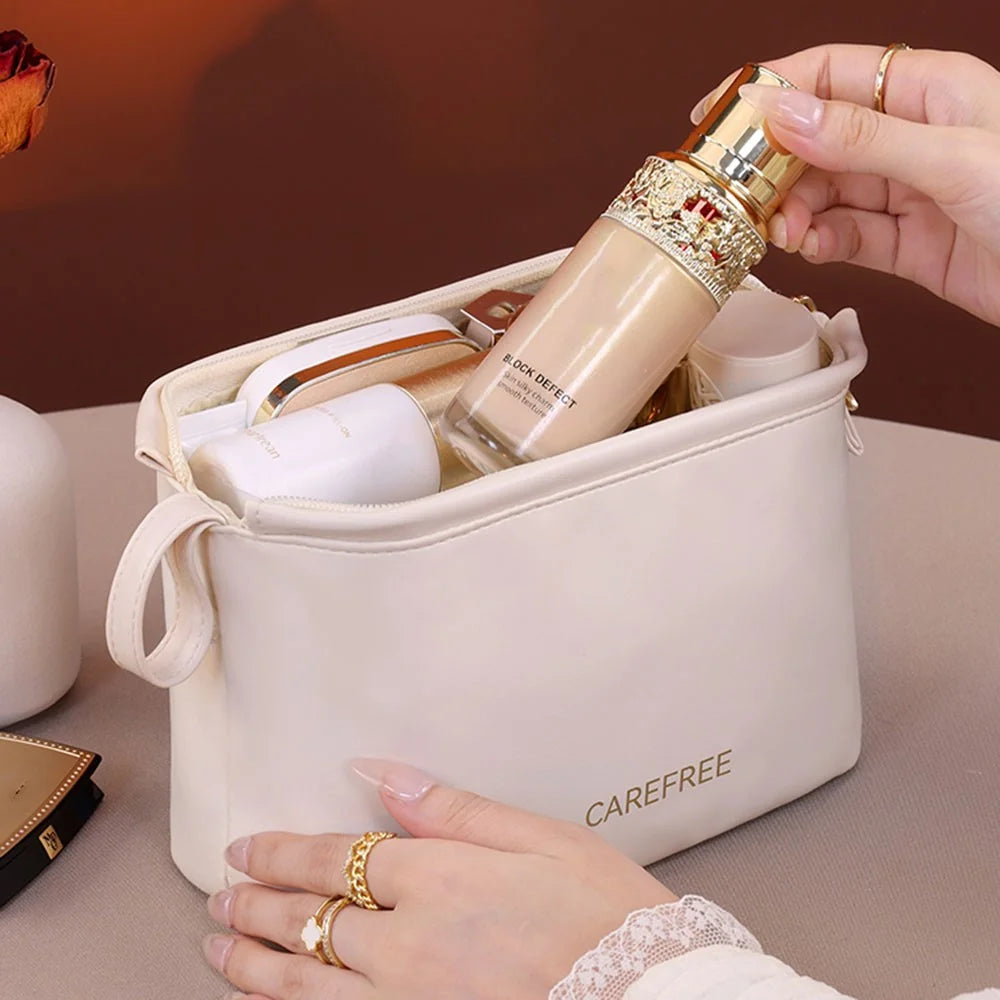 8100 Small Makeup Bag Portable Travel Skincare Storage Pouch Compact Cosmetic Organizer for Toiletries Mini Beauty Products - White - 4